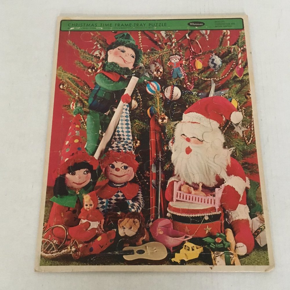 VTG Christmas time tray puzzle holiday santa toys